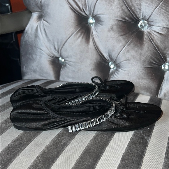 AZALEA WANG Midnight Glow Satin Crystal Ballet Flats 🩰 - Picture 4 of 9